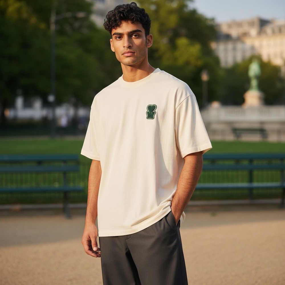 AMI Alexandre Mattiussi Mens Cream Chenille Heart Patch W T-Shirt XL Off-White